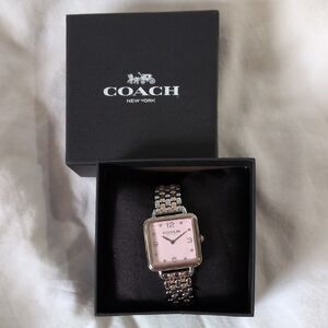 Coach Silver-Tone Bracelet Watch with Pink Dial